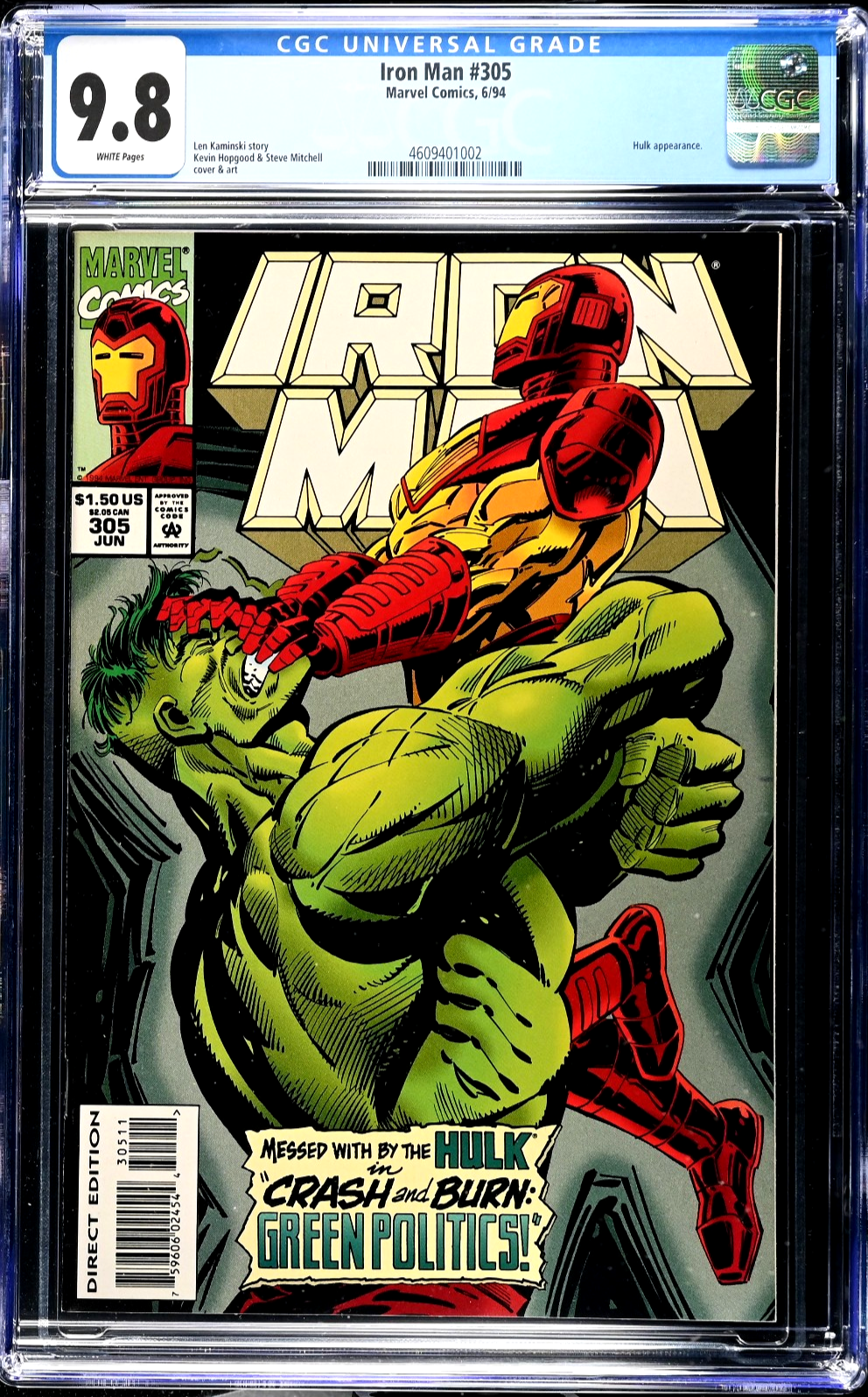 Iron Man #305 (1994) CGC 9.8 NM/MT White Incredible Hulk Battle Cover
