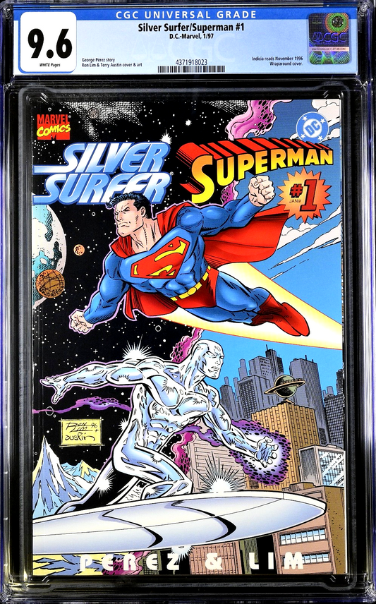 Silver Surfer / Superman #1 (1997) CGC 9.6 NM+ WHITE Ron Lim Wraparound Cover