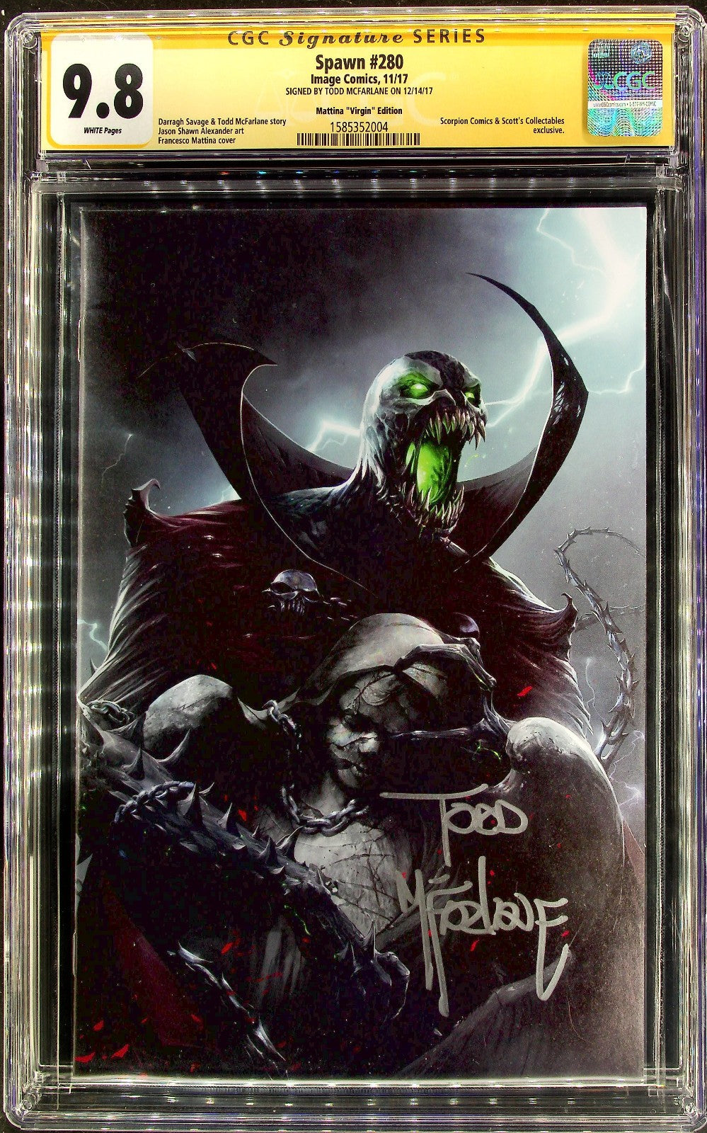 Spawn #280 (2017) CGC SS 9.8 NM/MT Scorpion Mattina Virgin McFarlane Sig LTD 666