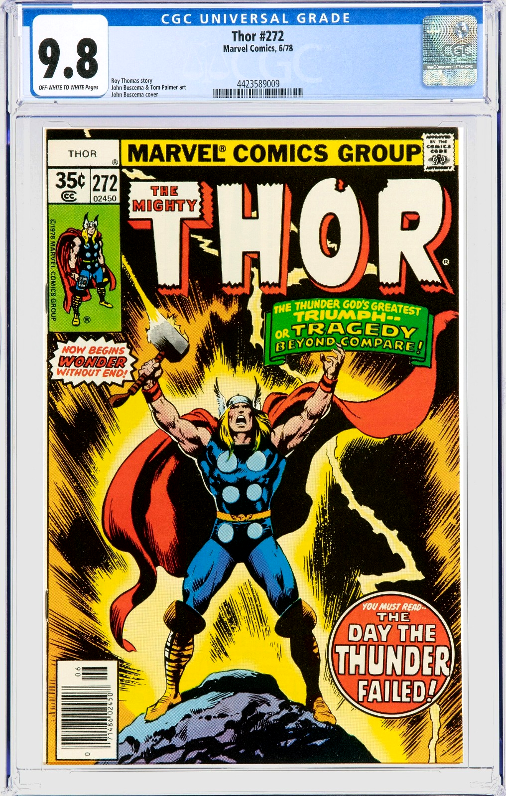 THOR #272 (1978) CGC 9.8 NM/MT OW/White Pages John Buscema Classic Iconic Cover