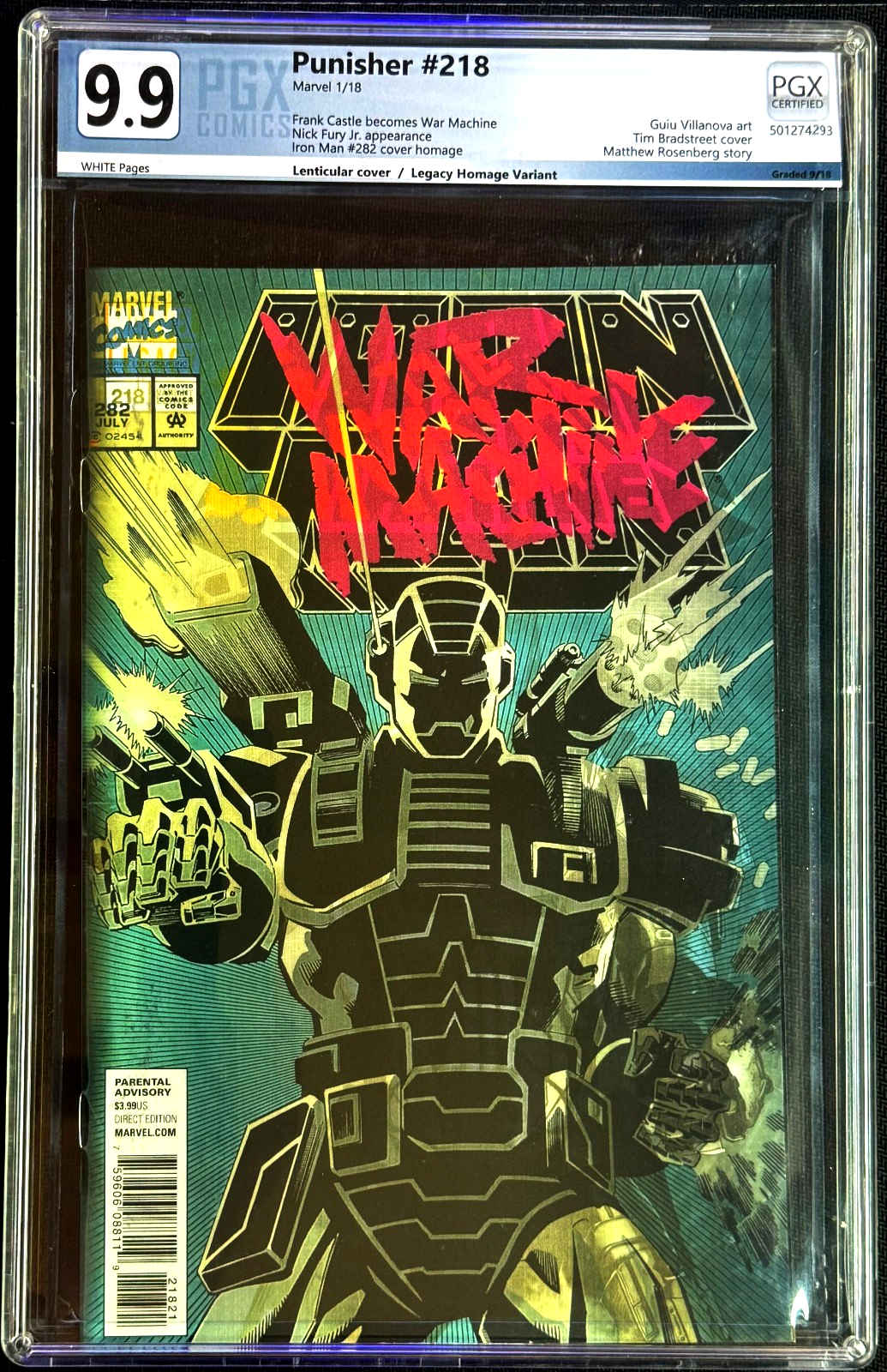 Punisher #218 (2018) PGX 9.9 MINT White 1st Punisher War Machine Lenticular Cvr