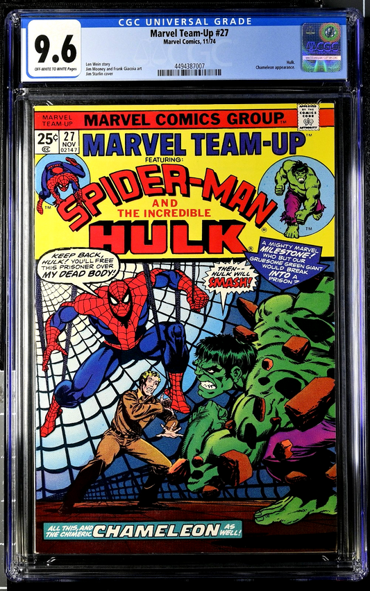 Marvel Team-Up #27 (1974) CGC 9.6 NM+ OW/White Spider-Man vs Hulk Battle Cover