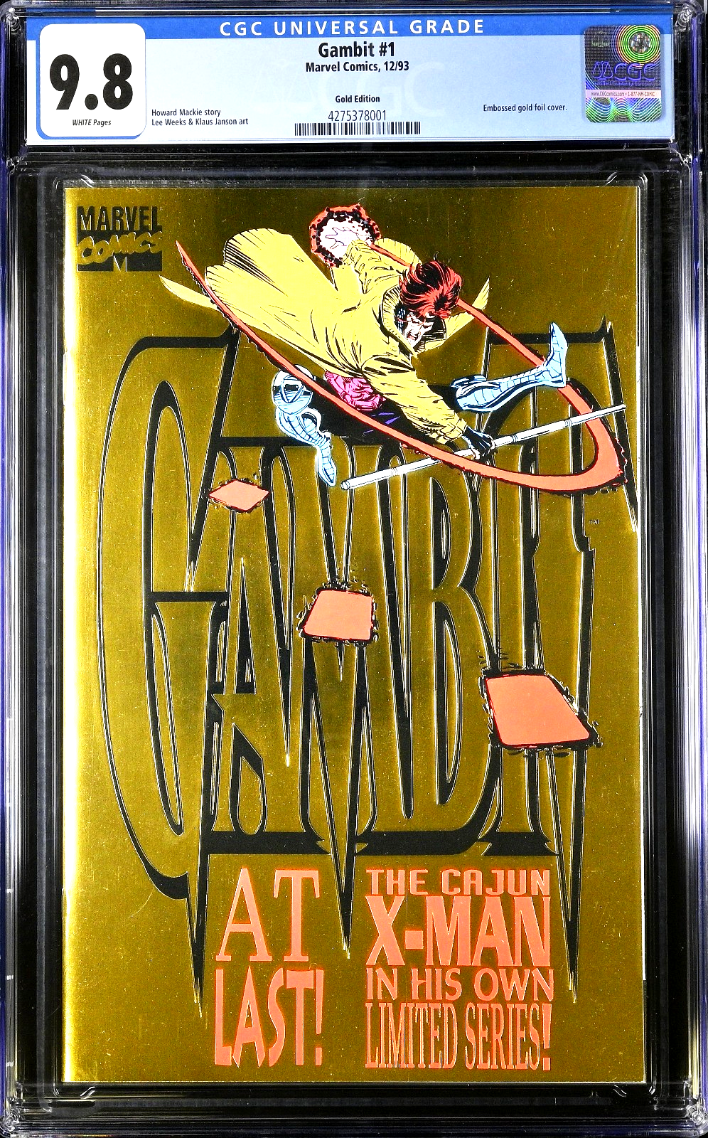Gambit #1 (1993) CGC 9.8 NM/MT WHITE Pages KEY Janson Embossed Gold Foil Edition