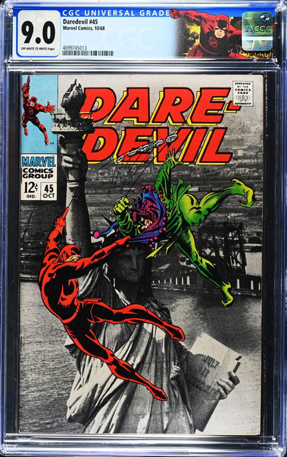 Daredevil #45 (1968) CGC 9.0 VF/NM OW/W NYC Jester Battle Retired Custom Label