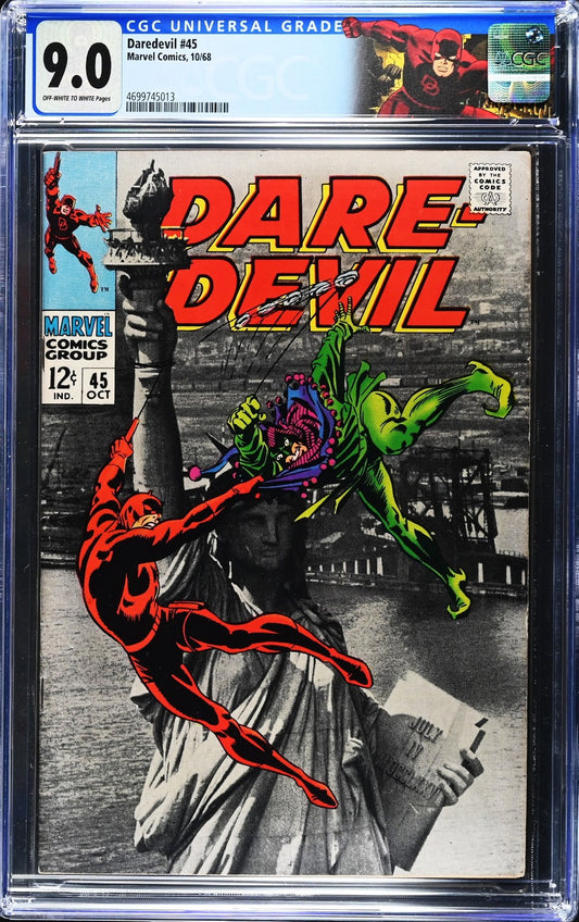 Daredevil #45 (1968) CGC 9.0 VF/NM OW/W NYC Jester Battle Retired Custom Label