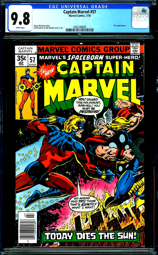 Captain Marvel #57 (1978) CGC 9.8 NM/MT WHITE pages Thor Battle Cover