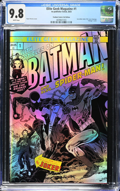 Elite Geek Magazine #1 (2025) CGC 9.8 Batman vs Spider-Man Hulk 181 Homage Foil