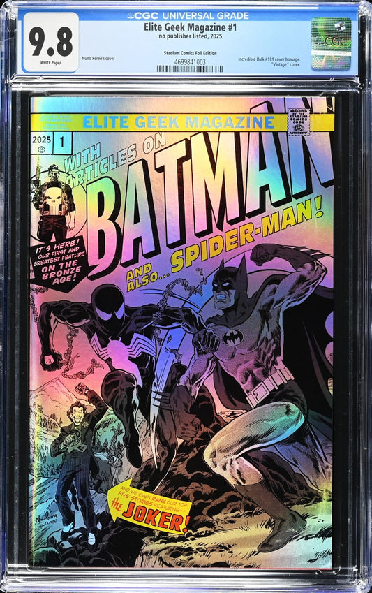 Elite Geek Magazine #1 (2025) CGC 9.8 Batman vs Spider-Man Hulk 181 Homage Foil