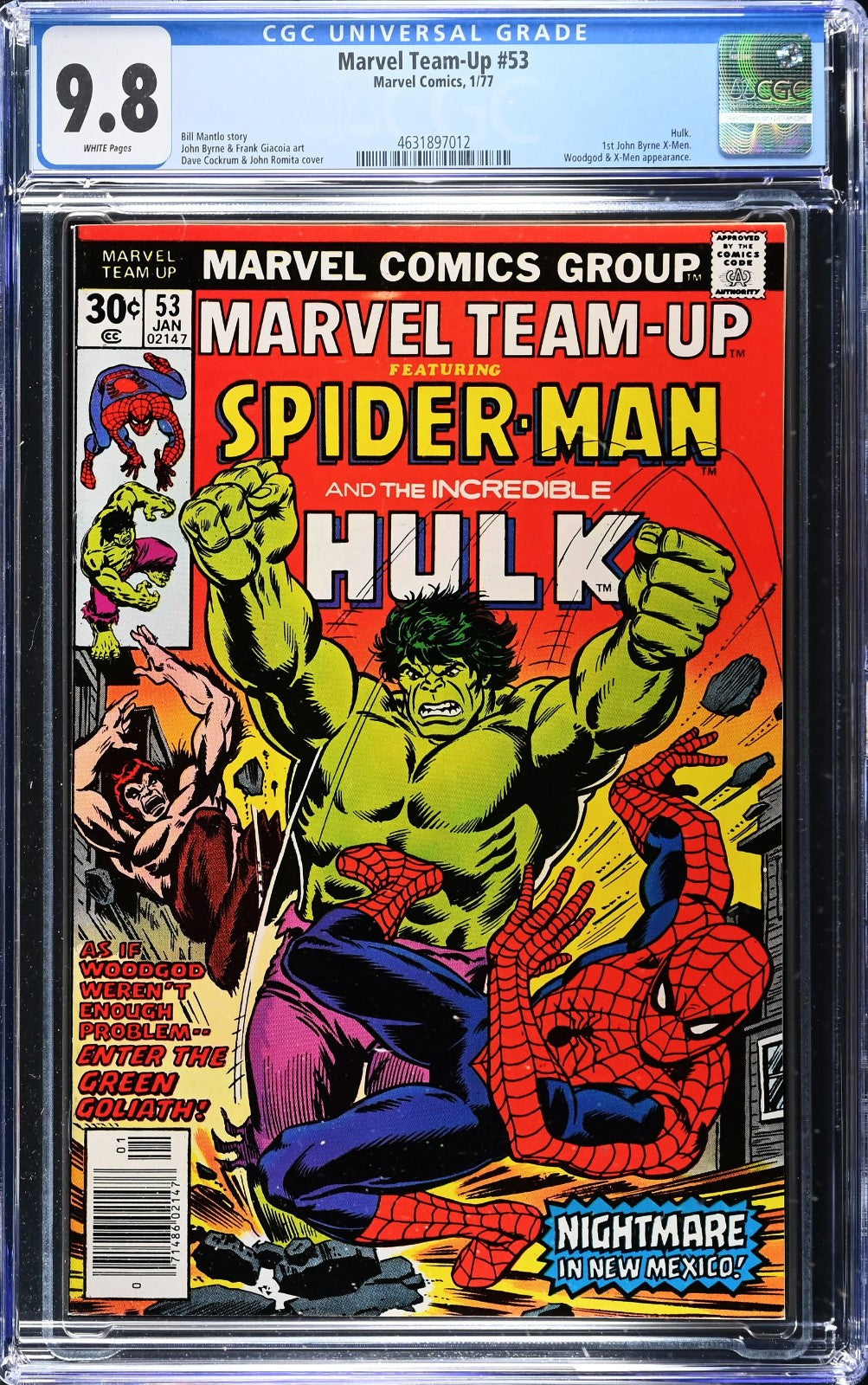 Marvel Team-Up #53 (1977) CGC 9.8 WHITE KEY 1st Byrne X-Men Hulk vs. Spider-Man