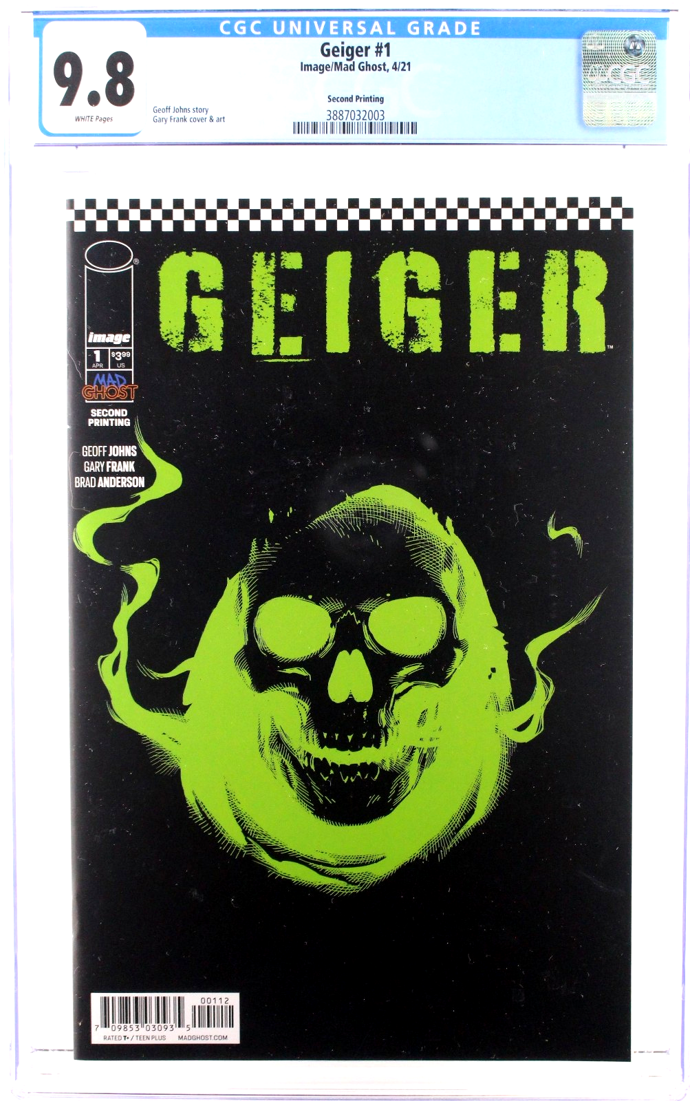 Geiger #1 (2021) CGC 9.8 WHITE 2nd Printing Gary Frank Awesome Skull Cover