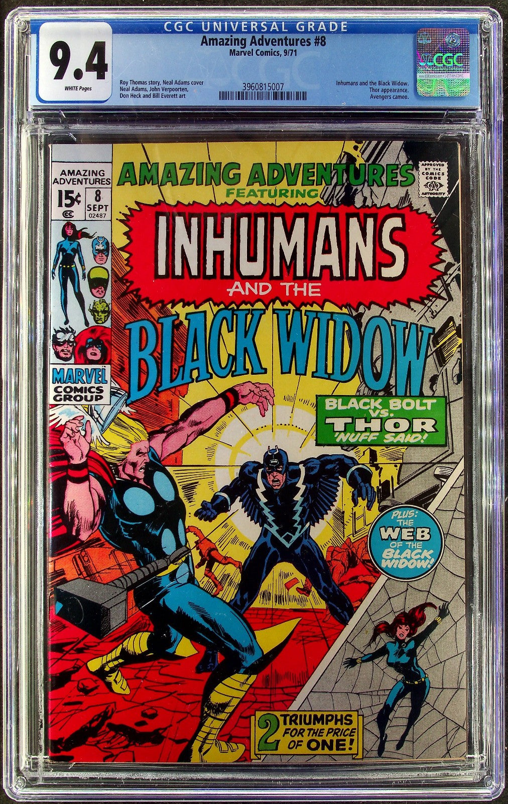 Amazing Adventures #8 (1971) CGC 9.4 NM WHITE Neal Adams Inhumans Black Widow