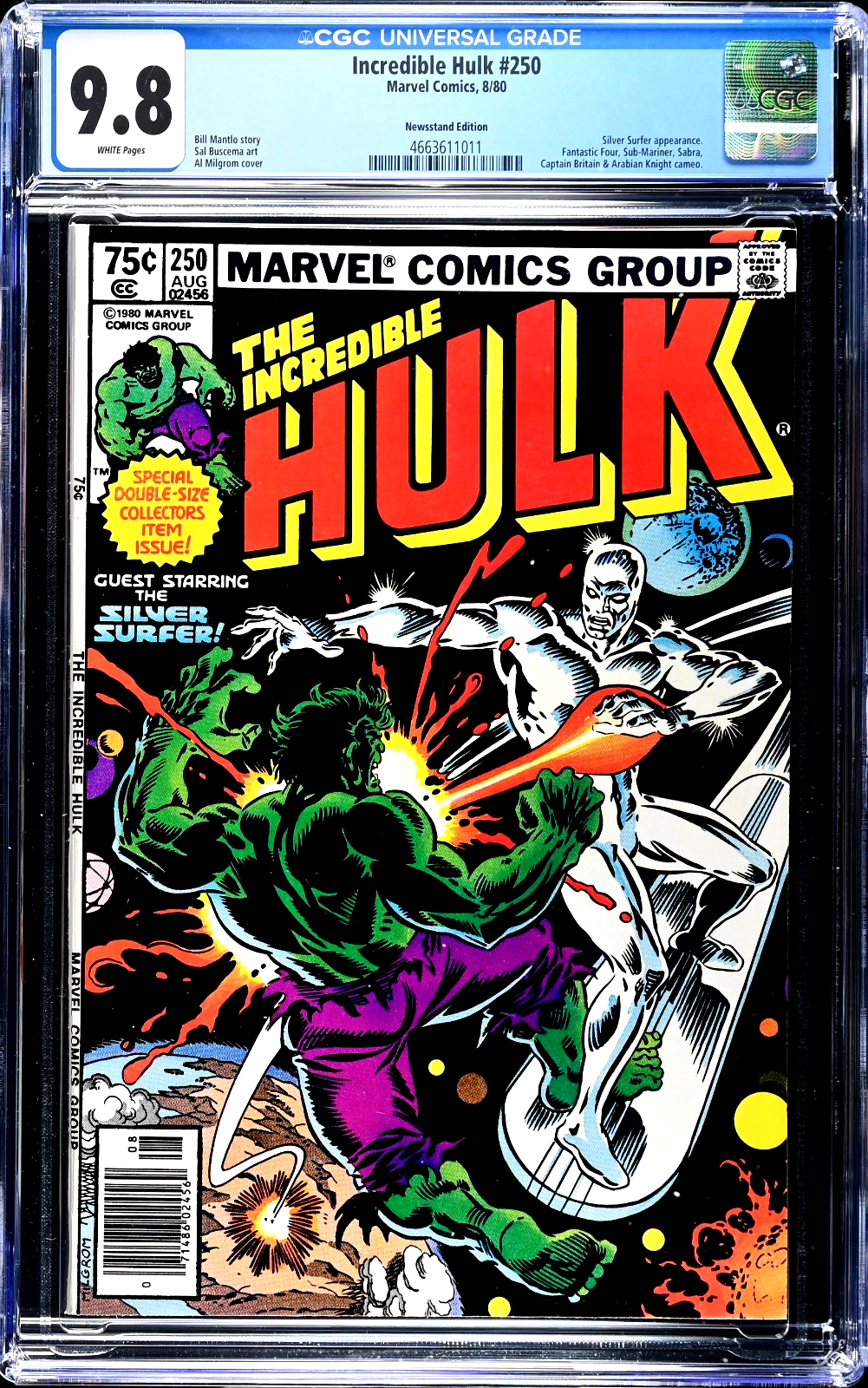 Incredible Hulk #250 (1980) CGC 9.8 NM/MT WHITE Newsstand Silver Surfer Battle