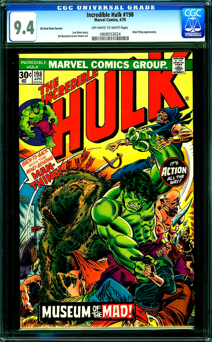 Hulk #198 (1976) CGC NM 9.4 OW WHITE RARE 30¢ Cents Price Variant Man-Thing