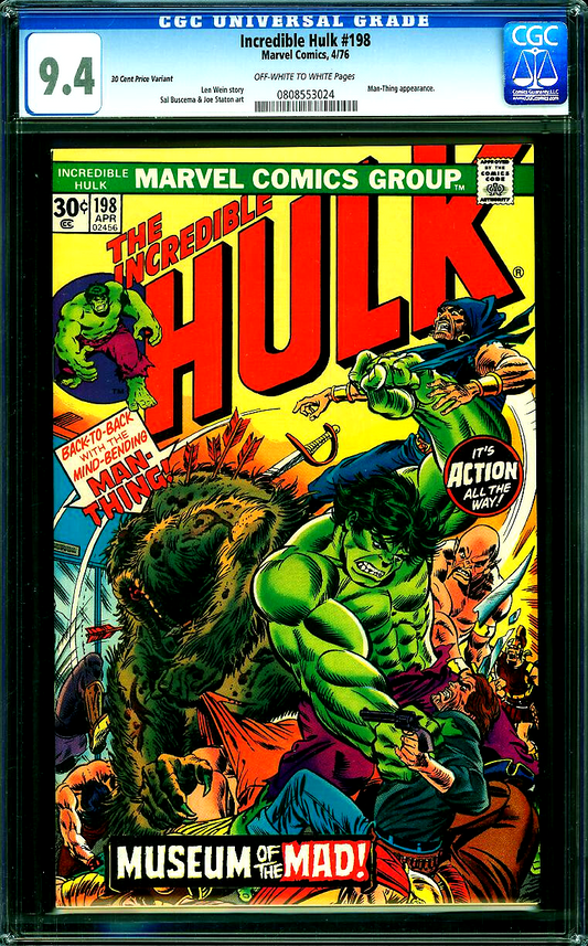 Hulk #198 (1976) CGC NM 9.4 OW WHITE RARE 30¢ Cents Price Variant Man-Thing