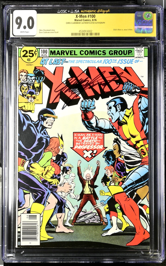 X-Men #100 (1976) CGC 9.0 VF/NM WHITE JSA Claremont Signature New vs Old Battle