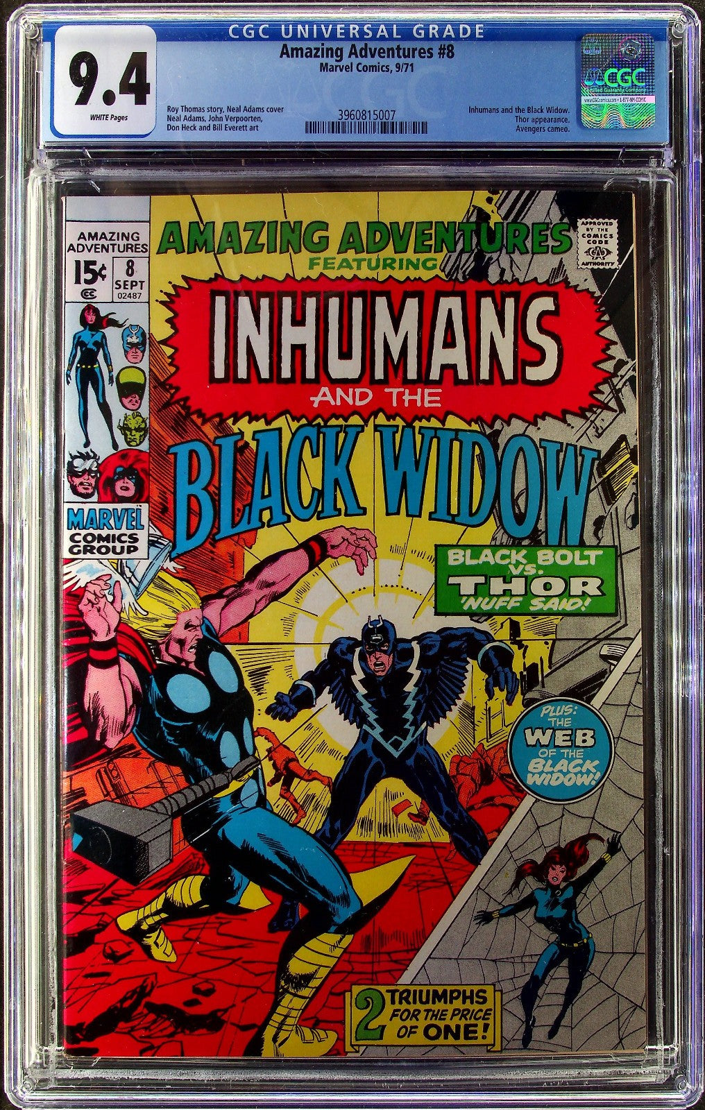 Amazing Adventures #8 (1971) CGC 9.4 NM WHITE Neal Adams Inhumans Black Widow