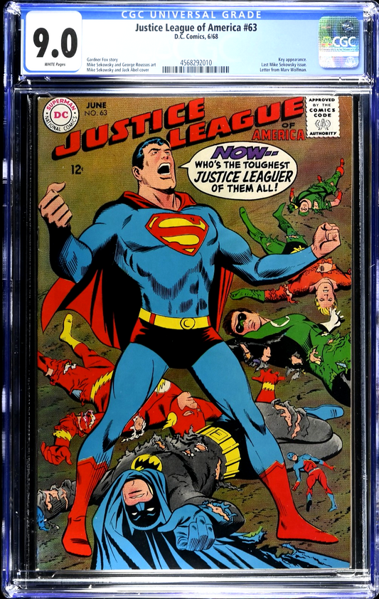 Justice League of America #63 (1968) CGC 9.0 White Iconic Superman JLA Battle