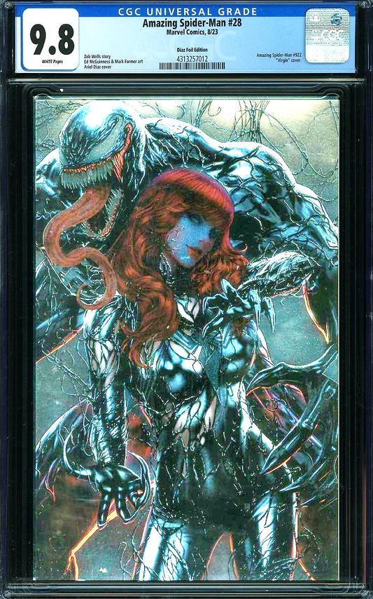 Amazing Spider-Man 28 (2023) CGC 9.8 NM/MT White Ariel Diaz Foil Virgin Limited