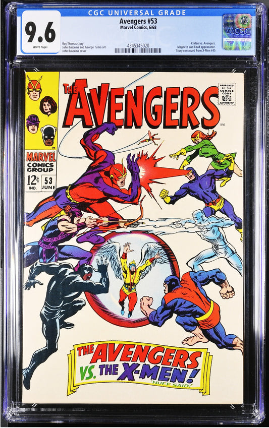 Avengers #53 (1968) CGC 9.6  NM+ White Pages Key Iconic Buscema X-Men Battle 
