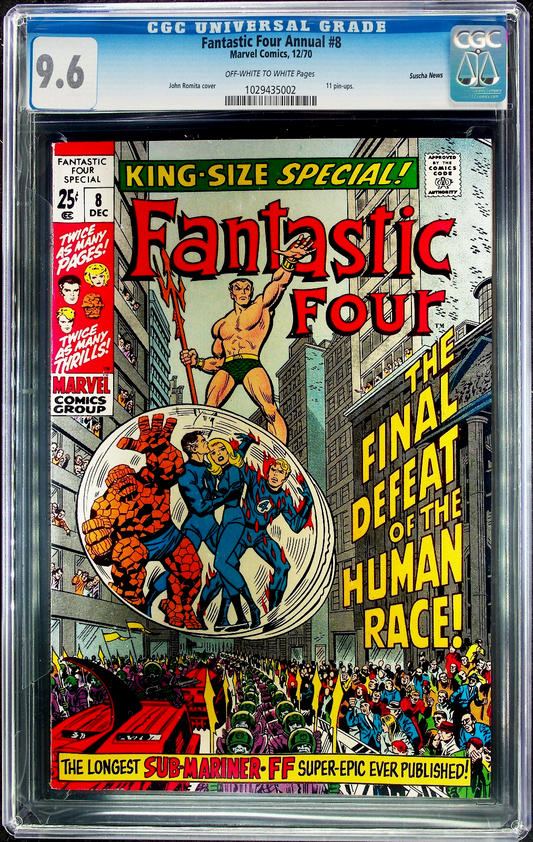 Fantastic Four Annual #8 (1970) CGC 9.6 NM+ OW/White Namor Suscha News Pedigree
