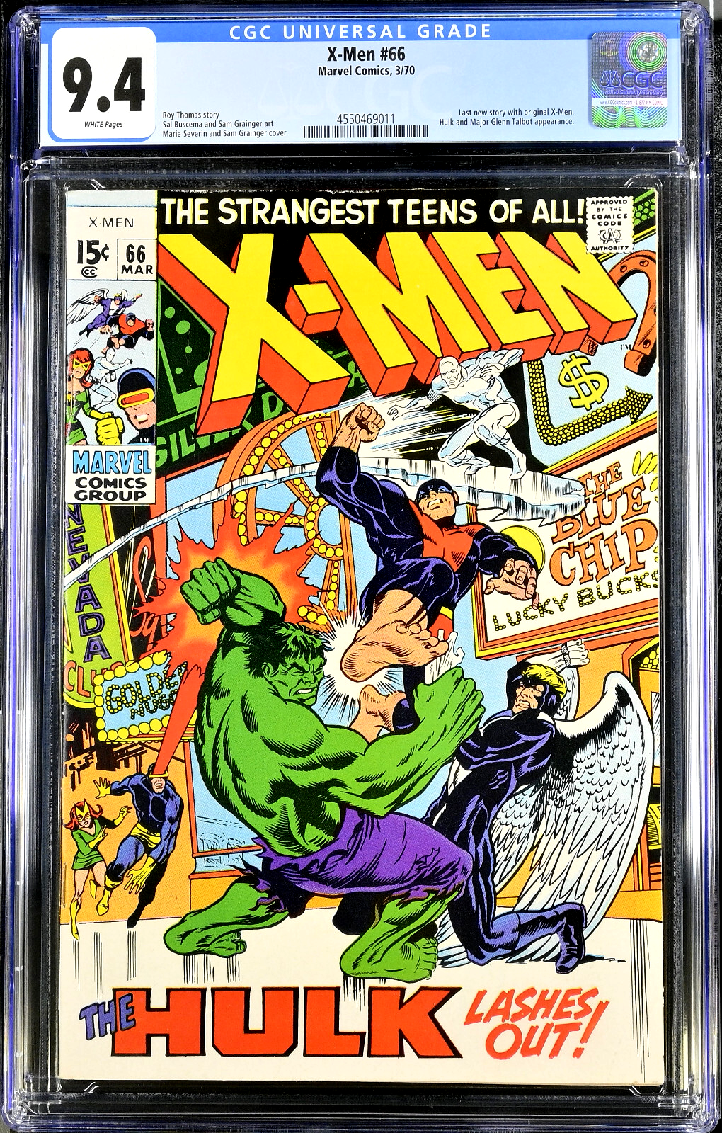 X-Men #66 (1970) CGC 9.4 NM WHITE Pages Severin Hulk Battle Cover