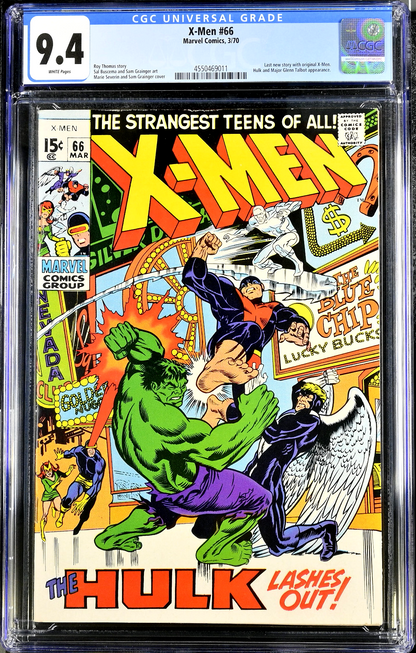 X-Men #66 (1970) CGC 9.4 NM WHITE Pages Severin Hulk Battle Cover