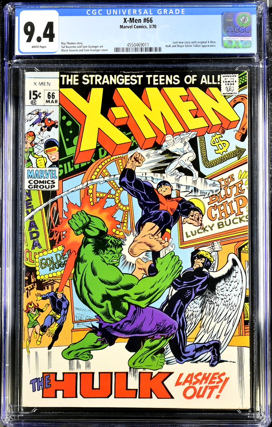 X-Men #66 (1970) CGC 9.4 NM WHITE Pages Severin Hulk Battle Cover