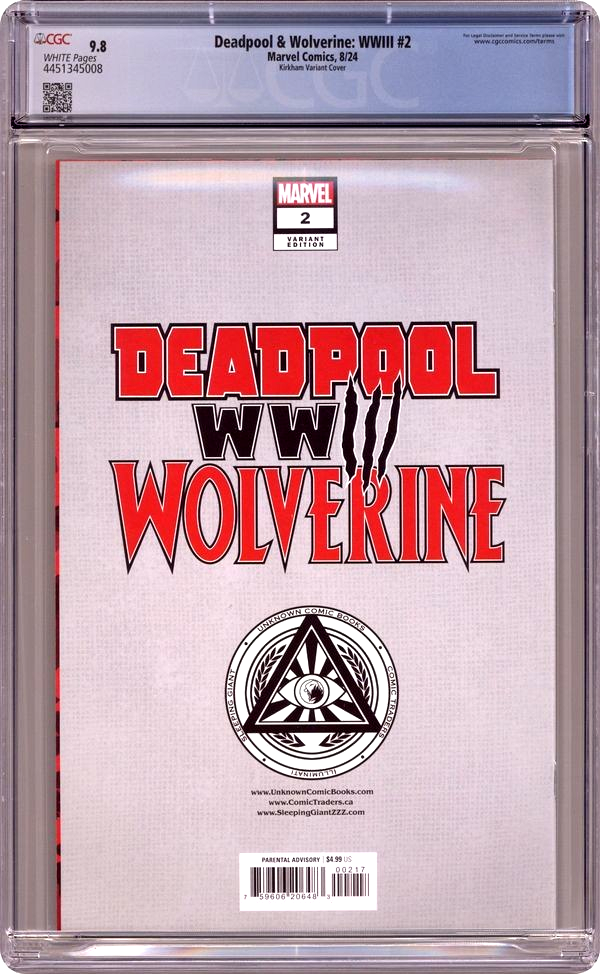 Deadpool Wolverine WWIII #2 (2024) CGC 9.8 NM/MT Kirkham Unknown Comics Variant