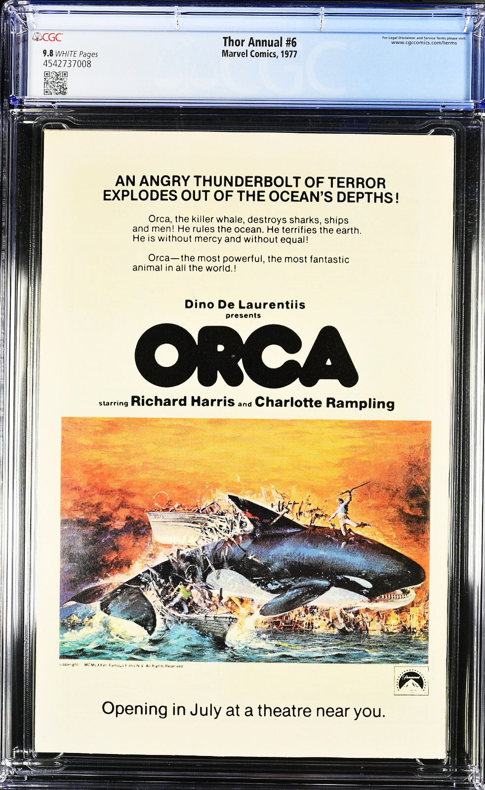 Thor Annual #6 (1977) CGC 9.8 NM/MT WHITE Classic Buscema Cover Guardians Galaxy