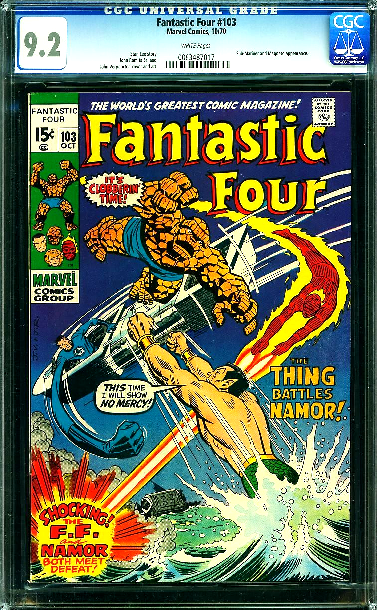 Fantastic Four #103 (1970) CGC 9.2 NM- WHITE Namor Sub-Mariner Battle Cover