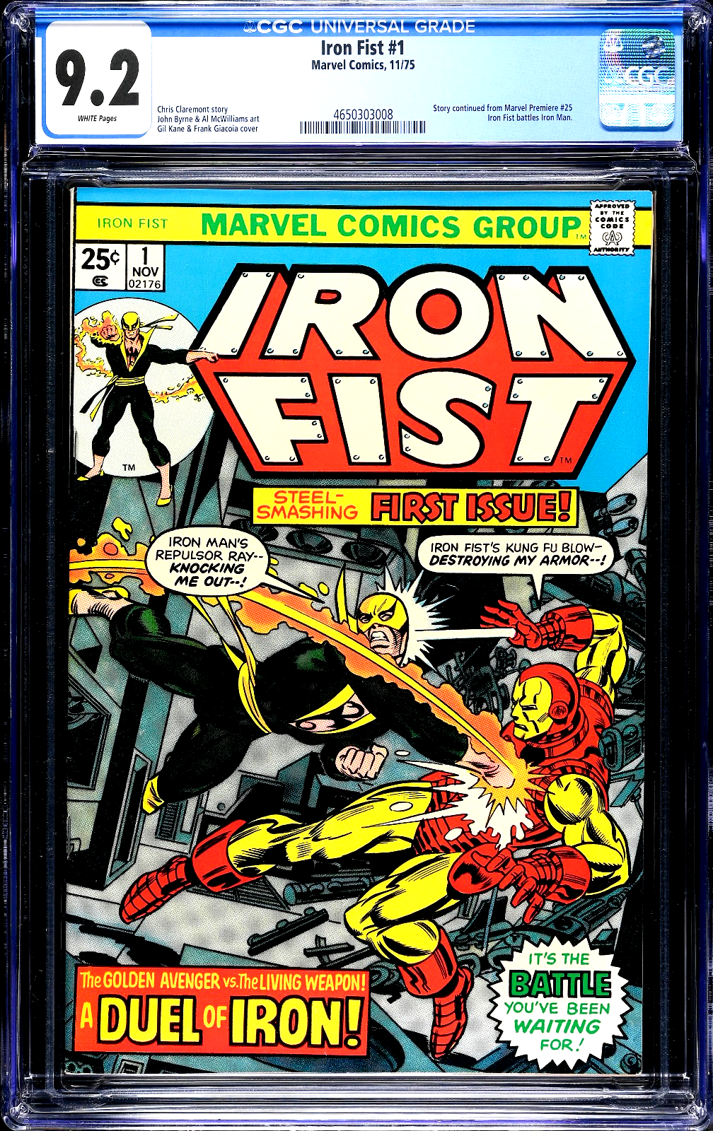 Iron Fist # 1 (1975) CGC 9.2 NM- White Pages KEY Gil Kane Iron Man Battle Cover
