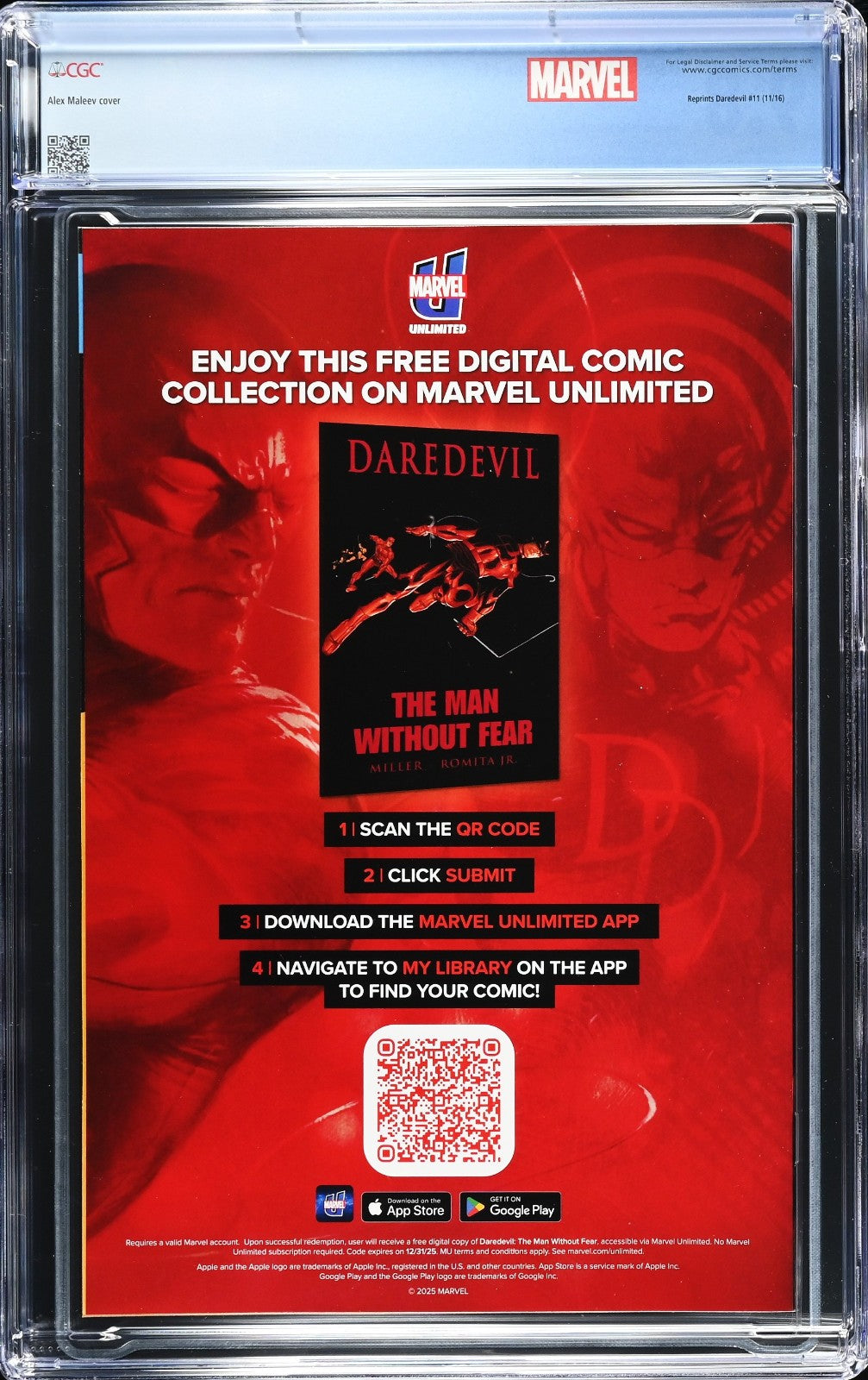 Daredevil Reissue #11 (2025) CGC 9.8 Whatnot Prism Foil Retired Custom Label