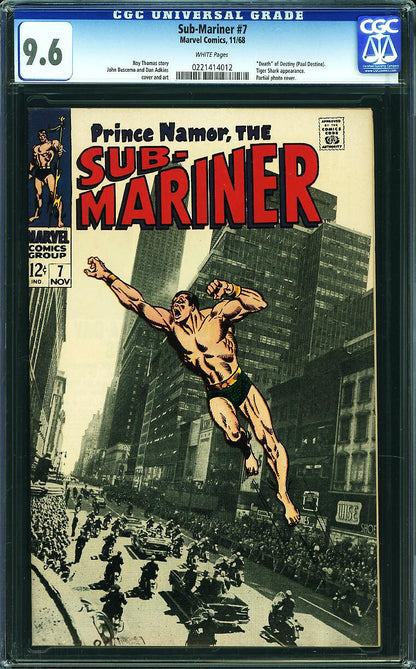 Sub-Mariner #7 (1968) CGC 9.6 NM+ WHITE Buscema Iconic NYC Photo (CGC0221414012)
