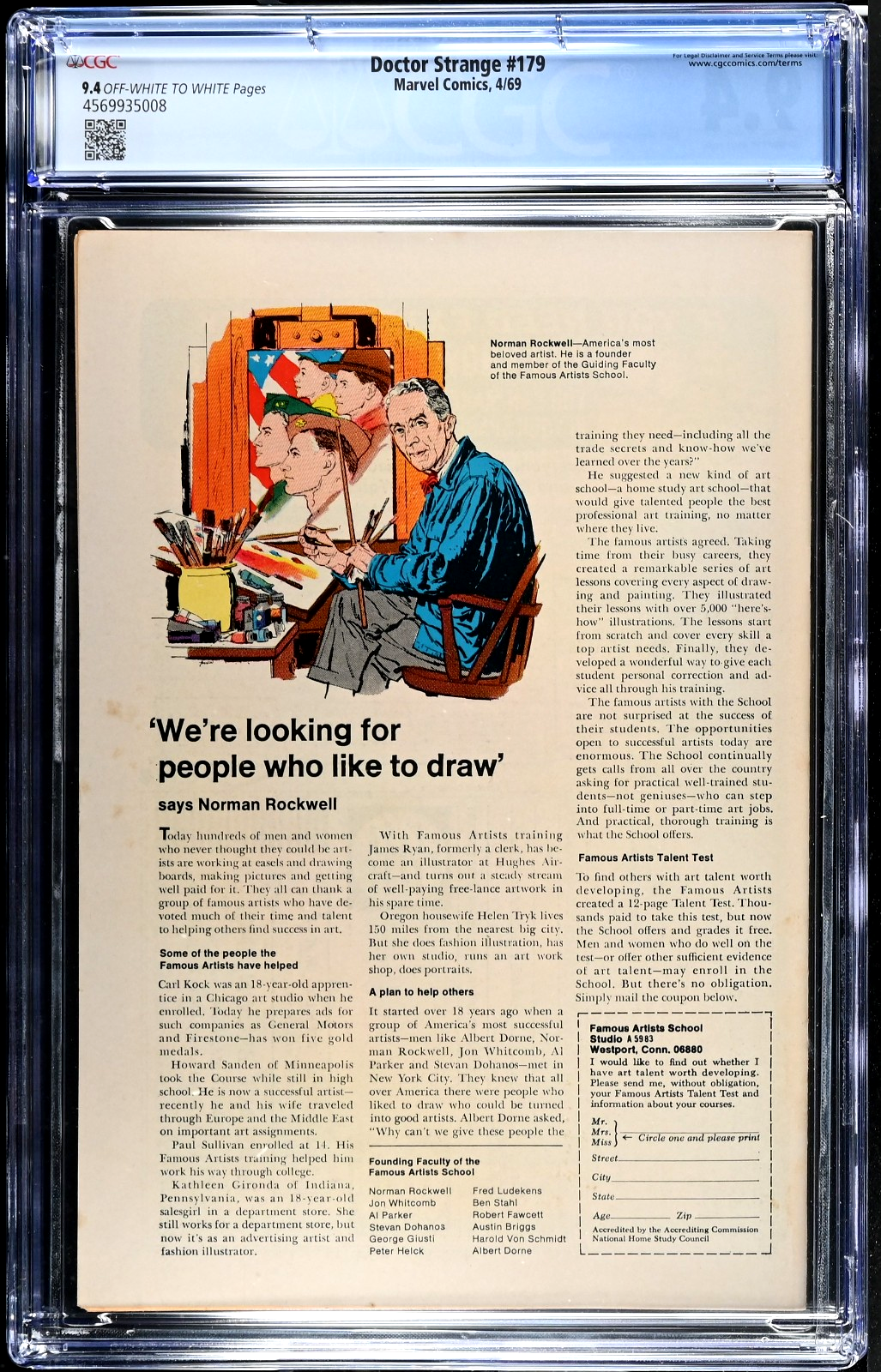 Doctor Strange #179 (1969) CGC 9.4 NM OW/White Pages Spider-Man Appearance