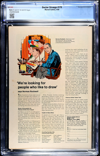 Doctor Strange #179 (1969) CGC 9.4 NM OW/White Pages Spider-Man Appearance