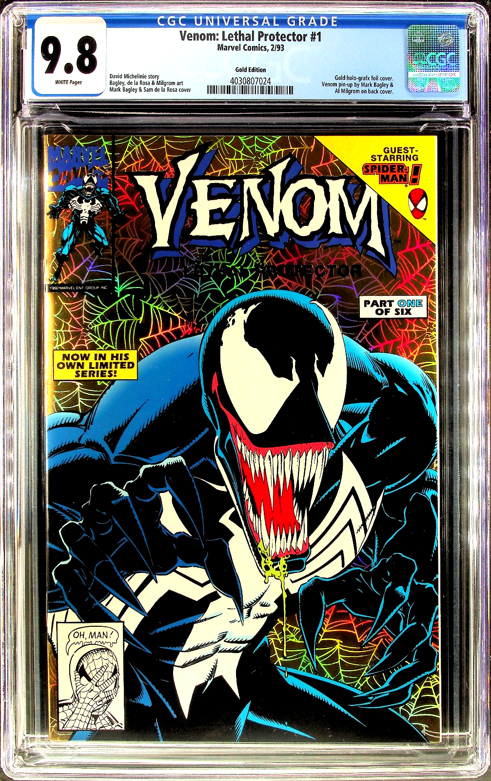 Venom Lethal Protector #1 (1993) CGC 9.8 NM/MT WHITE GOLD Bagley Sam De La Rosa