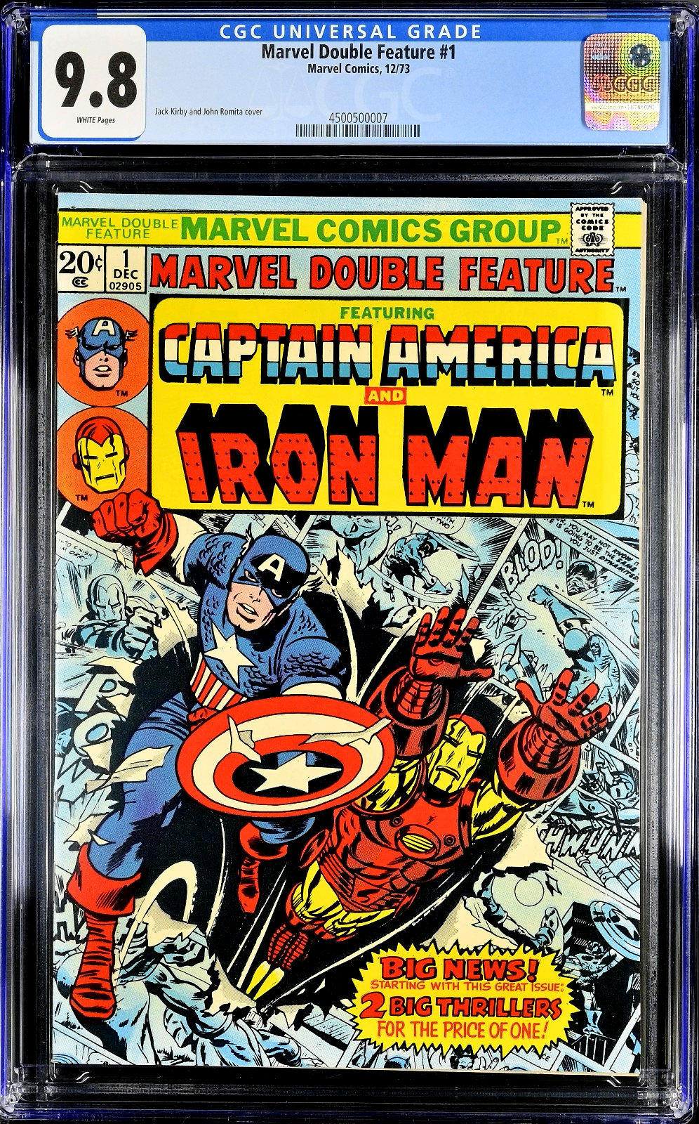 Marvel Double Feature #1 (1973) CGC 9.8 WHT Captain America Iron Man 4500500007