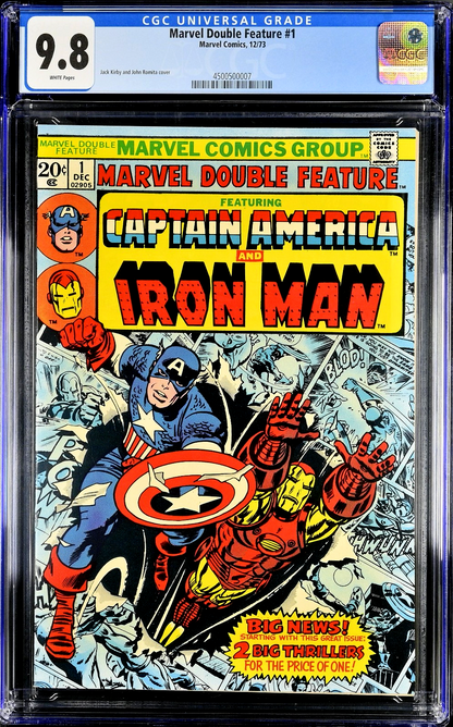 Marvel Double Feature #1 (1973) CGC 9.8 WHT Captain America Iron Man 4500500007