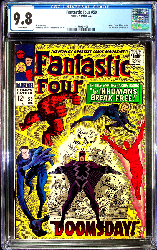 Fantastic Four #59 (1967) CGC 9.8 NM/MT WHITE Kirby Iconic Black Bolt Battle Cvr