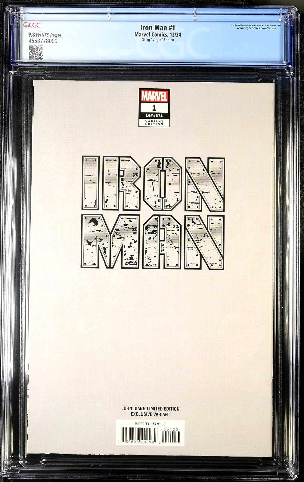 Iron Man #1 (2024) CGC 9.8 NM/MT WHITE Pages LGY #671 John Giang Virgin Edition