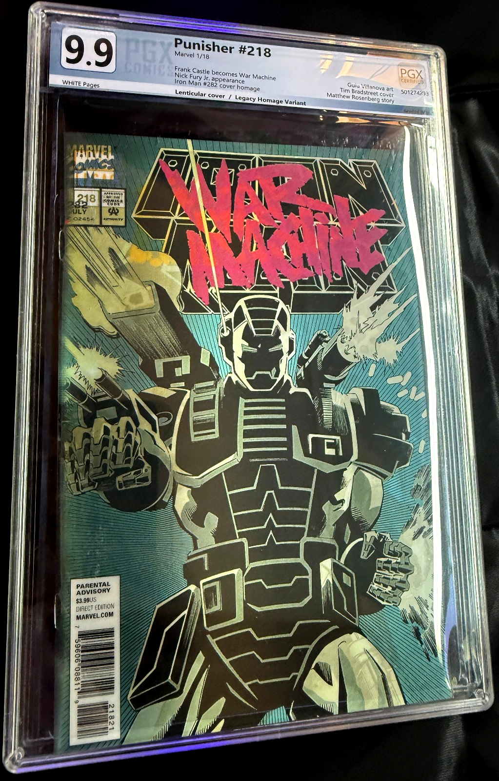 Punisher #218 (2018) PGX 9.9 MINT White 1st Punisher War Machine Lenticular Cvr