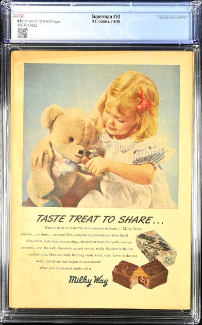 Superman #53 (1948) CGC 4.5 VG+ OW/W KEY 10th Anniversary Origin Iconic Cover