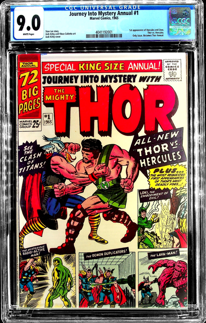 Journey Into Mystery Annual #1 (1965) CGC 9.0 WHITE KEY 1st Hercules vs Thor Cvr