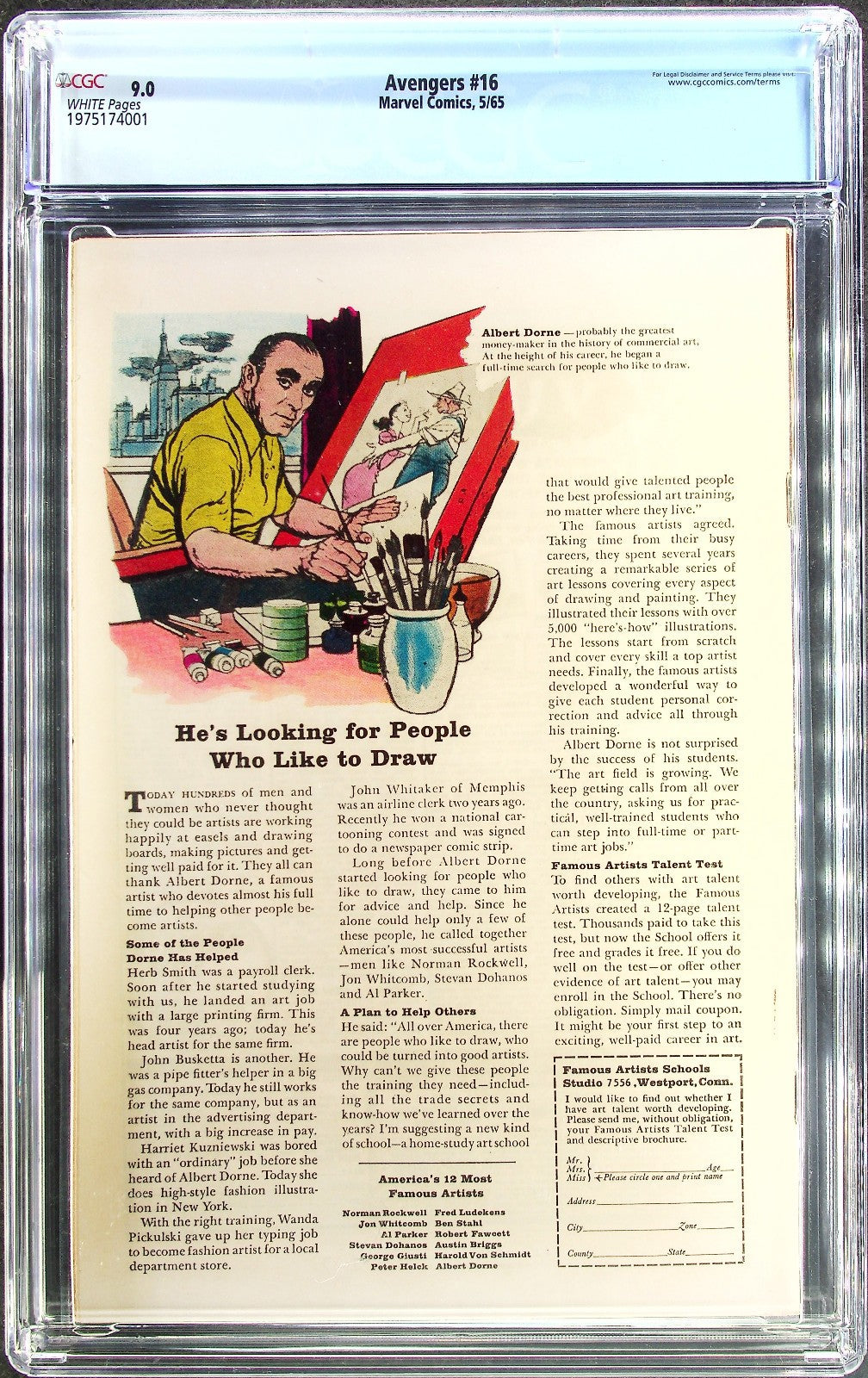 The Avengers #16 (1965) CGC 9.0 VF/NM WHITE KEY Kirby Classic Cover New Line-Up