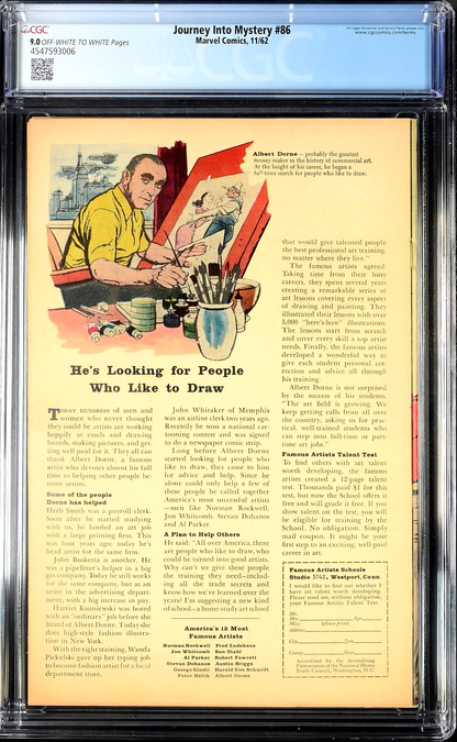 Journey Into Mystery #86 (1962) CGC 9.0 VF/NM OW/W KEY Kirby 4th Thor 2nd Odin