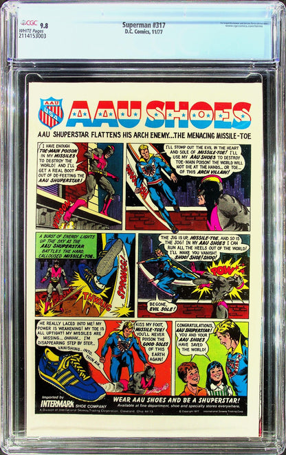Superman #317 (1977) CGC 9.8 WHITE Neal Adams Iconic Kryptonite Cover Metallo PC
