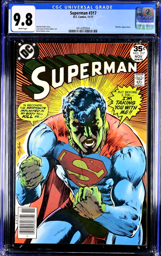 Superman #317 (1977) CGC 9.8 WHITE Neal Adams Kryptonite Cover Metallo Battle