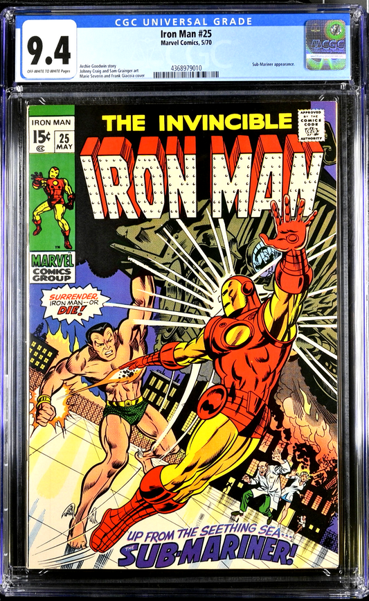 Iron Man #25 (1970) CGC 9.4 NM OW WHITE Severin Art Sub-Mariner Namor Battle