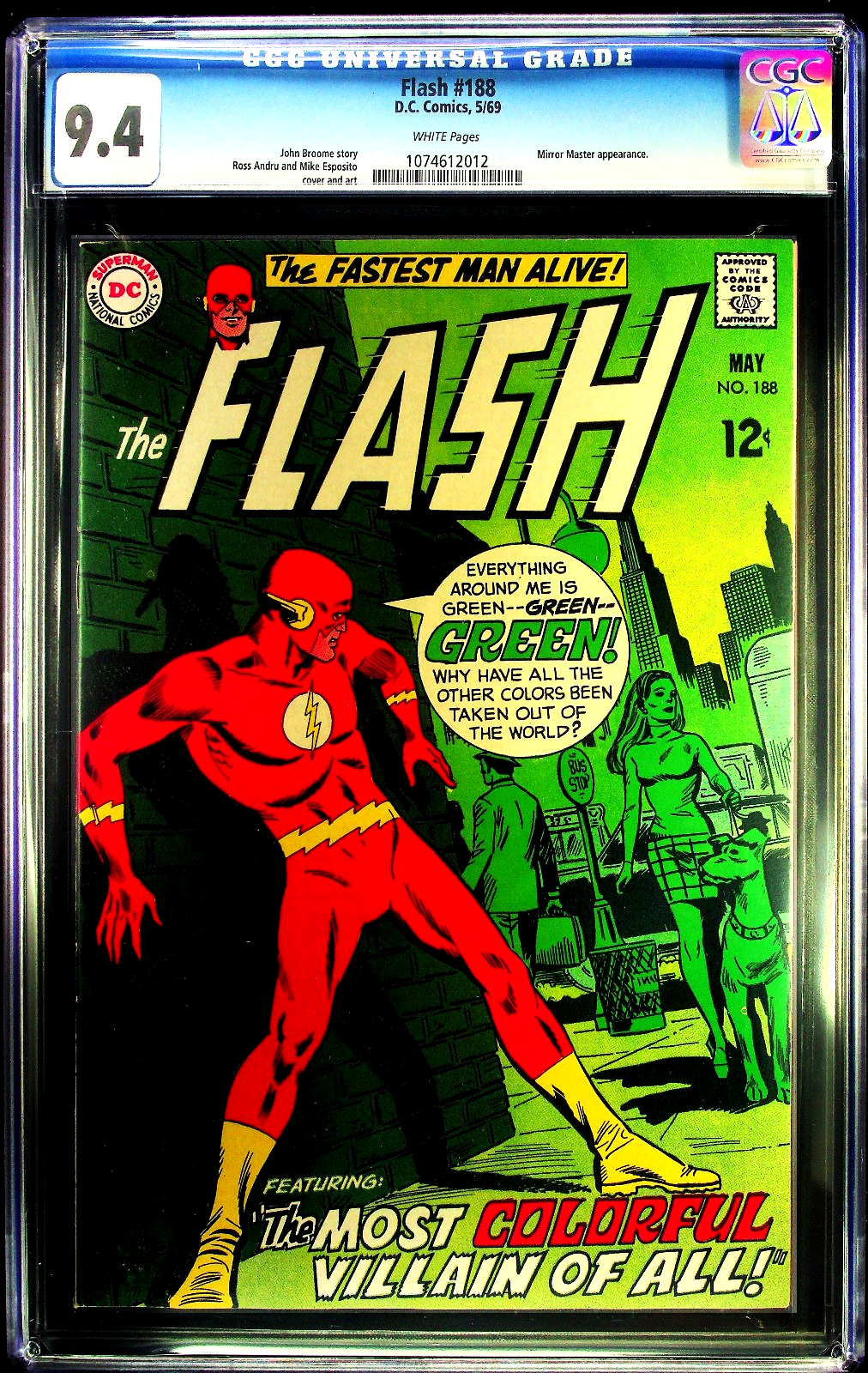 Flash #188 (1969) CGC 9.4 NM WHITE Esposito Iconic Green Cover Mirror Master App