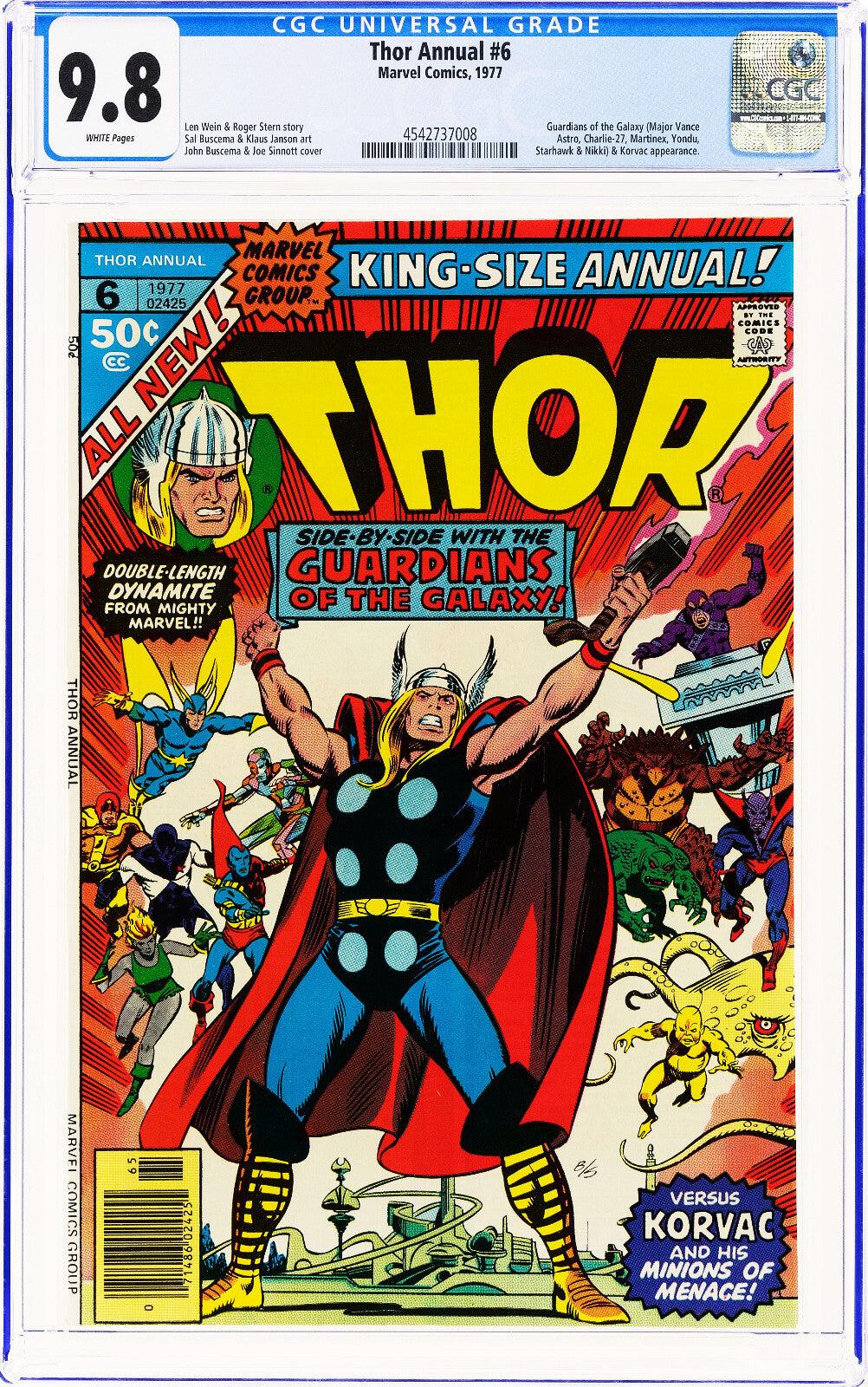 Thor Annual #6 (1977) CGC 9.8 NM/MT WHITE Classic Buscema Cover Guardians Galaxy